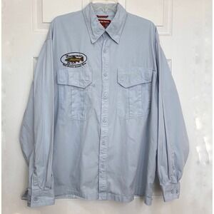 Simms chambray fishing shirt Mens XXL Embroidered logo  Ansable River Pockets